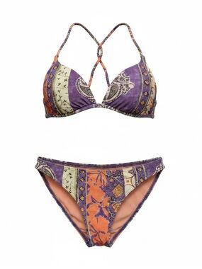 Boho Paisley Purple & Orange Triangle Bikini Set